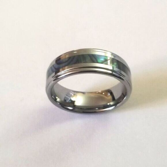 New Tungsten carbide Abalone Inlay Center Ring size 6 - Picture 7 of 7